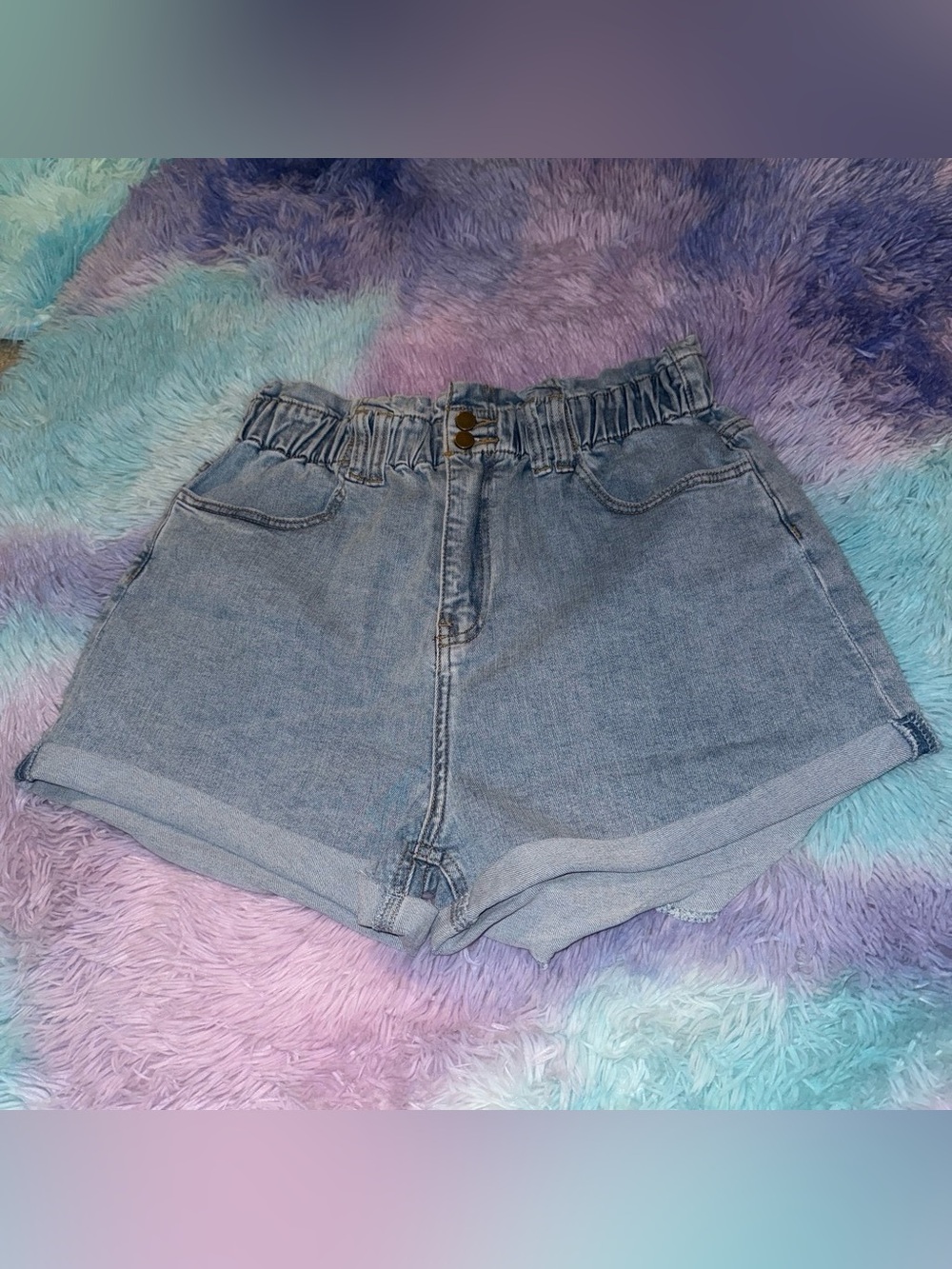 Fashion nova High-Rise Light Blue Denim Paperbag Shorts